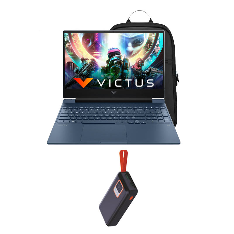 Picture of HP Victus - AMD Ryzen 5 Hexa Core 5600H 15.6" 15-fb0106AX Gaming Laptop (16GB/ 512GB SSD/ Windows 11 Home/ 4 GB Graphics/ NVIDIA GeForce RTX 3050/ MS Office/ 1Year Warranty/ Blue/ 2.37 kg) + Portronics Ampbox 10K 10000 mAh Power Bank + Laptop Bag